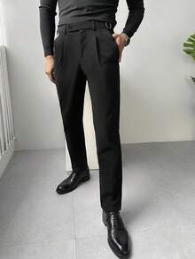 Manfinity Bizformal Men's Black Suit Pants, Waistband Design, Business Casual Straight Leg Trousers Sumwon Black Dress Pants Men Men Black Dress Pants Mens Pleated Suit Pants Black Slacks For Men Mens Black Pleated Pants Men S Pleated Suit Pants Black Pant Men Slim Fitted Elastic Pants