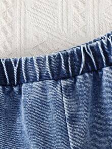 SHEIN Playful Pals 2pcs Baby Girls Cherry Print Round Neck Short Sleeve Top And Denim Long Pants Cherry Embroidery Outfit, Fruit Pattern Sweet Style, Comfortable Fit, Suitable For Daily Outings, Casual Home, And Joyful Parties - Multicolor - View 6