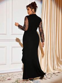 Cravure Women's Plus Size Elastic Mesh Splicing Hot Diamond Slim Fit Elegant Long Slit Fishtail Dress Club Party Spring Dress Evening Dress Formal Women Dresses Fall Cloth For Women