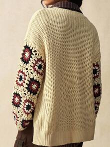 Bohemela Áo len đan hở vai họa tiết hoa móc cho nữ, Thu/Đông - Gỗ đỏ - Xem 7