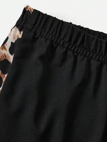 SHEIN Tween 女童撞色豹纹侧缝打底裤 - 黑色 - 查看 4