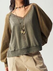 Bohemela Áo nỉ nữ cổ chữ V tay dài rộng lưng khoét sâu phong cách Boho thường ngày mùa thu/đông - Nhiều màu - Xem 4