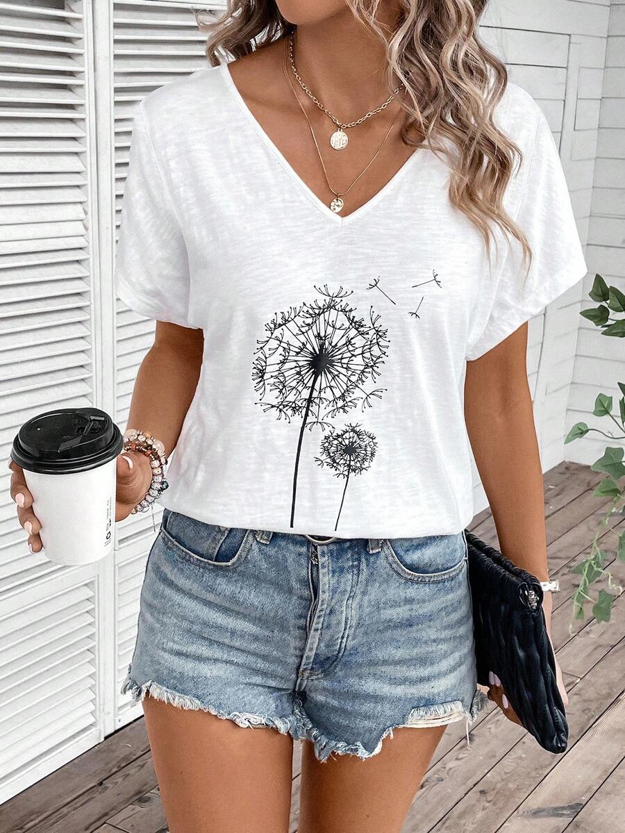 EMERY ROSE Áo thun nữ tay ngắn cổ chữ V ôm sát, tối giản, cỡ lớn, phù hợp cho mùa hè - trắng - Xem 1