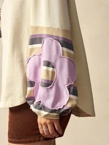 Bohemela Áo nỉ tay dài cổ tròn dệt kim chắp vá thông thường dành cho nữ vào mùa thu/đông - Màu Khaki - Xem 5