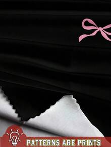 SHEIN EZwear 大码 2 件套休闲简约蝴蝶结图案印花短袖 T 恤和喇叭裤夏季女装 - 彩色 - 查看 3