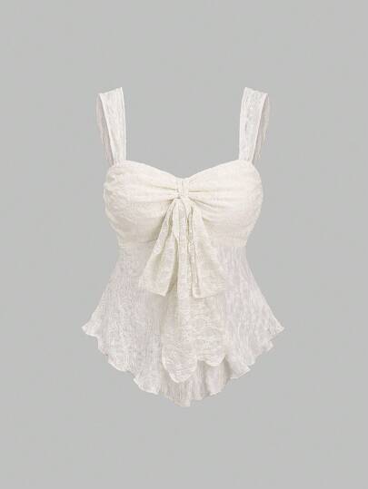 Sweetra Top tubo corto con estampado texturizado y lazo