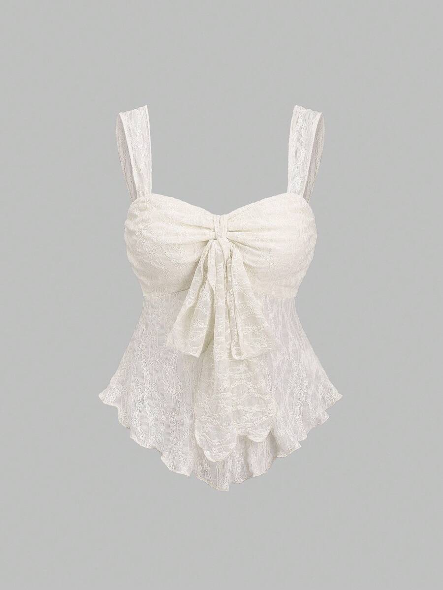 Sweetra 蝴蝶结纹理印花短款抹胸 - 杏色 - 查看 1