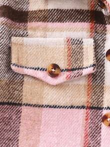 SHEIN Conjunto informal de 2 piezas de camisa a cuadros con botones frontales y bolsillos falsos, y pantalones para bebé niña - Rosa - Ver 7