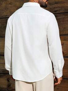 Manfinity Nomadique 男士成熟度假前刺绣双口袋长袖衬衫 - 白色 - 查看 2