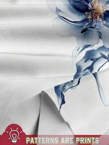 EMERY ROSE 大码女式花卉印花休闲宽松圆领短袖衬衫 - 藍白色 - 查看 3