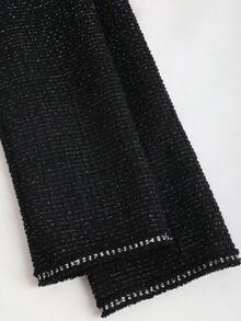 Sweetra 女士新款时尚银色金属黑边扣饰黑色银线长袖连体裤，春秋 - 黑色 - 查看 4