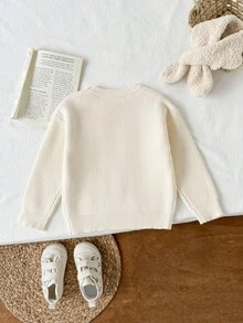 SHEIN Back-To-School White Autumn Fairy School Girl Handmade 3D Embroidered Floral Knit Sweater,Young Girl Round Neck Simple Sweet All-Match Warm Pullover - Beige - View 2