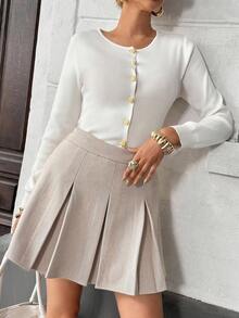 Pariaura 褶皱羊毛休闲办公简约风格女式半身裙 - 彩色 - 查看 3