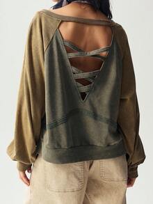 Bohemela Áo nỉ nữ cổ chữ V tay dài rộng lưng khoét sâu phong cách Boho thường ngày mùa thu/đông - Nhiều màu - Xem 7