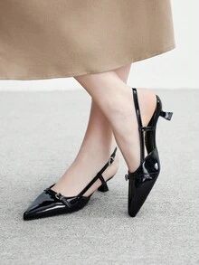 CUCCOO BIZCHIC Women's Pointed Toe Kitten Heel Slingback Pumps, Black, Fashionable & Versatile For Daily Wear, Commuting And Work For Christmas Spring Shoes Fall Shoes - Black - View 3