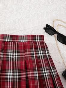 Sparklyn Tween Girl Plain Color Ruched Short Casual Skirt,Holiday,Summer,Travel Fall Winter - Red - View 6