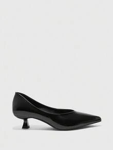 CUCCOO BIZCHIC Women's Pointed Toe Low Heel Classic Simple Basic Commute Work Party Pumps For Christmas Spring Shoes - Black - View 2