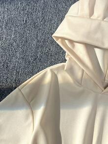 Tween Girl Casual Solid Color Mesh Patchwork Hooded Dress,Wedding, Party,Prom, Birthday,Halloween,Graduation Fall Winter - Beige - View 7