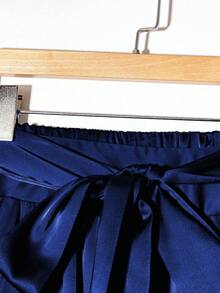 GlowEve CURVE 优雅时尚大码女式蝴蝶结装饰花朵泡泡裙 - 寶藍色 - 查看 3