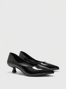 CUCCOO BIZCHIC Women's Pointed Toe Low Heel Classic Simple Basic Commute Work Party Pumps For Christmas Spring Shoes - Black - View 6