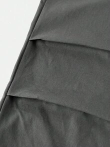 SHEIN 2 piezas Conjunto casual de niña preadolescente con top de manga larga acanalado con ribete de contraste y botón, combinado con pantalones anchos plisados, estilo casual escolar, adecuado para uso casual, regreso a clases, ceremonia de apertura, uso diario, escuela, viajes, deportes, otoño/invierno - Gris - Ver 5