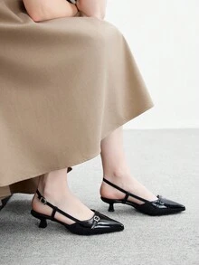 CUCCOO BIZCHIC Women's Pointed Toe Kitten Heel Slingback Pumps, Black, Fashionable & Versatile For Daily Wear, Commuting And Work For Christmas Spring Shoes Fall Shoes - Black - View 7