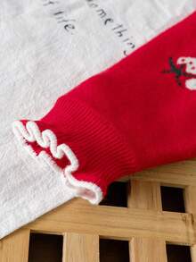 SHEIN Cute Strawberry Pattern Baby Girl Red Sweater Set, Adorable Strawberry Design With Delicate Ruffle Collar, Suitable For Playing At Home, Outdoor Walks Or Baby Photoshoots In Autumn/Winter Fall - Red - View 4