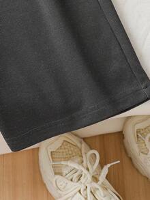 Sparklyn 2 sztuki/zestaw bluza z długim rękawem i kołnierzykiem koszulowym dla młodych dziewcząt, w kolorze szarym, z elastycznym pasem i szerokimi nogawkami, dopasowany krój, styl casualowy, wiosna/jesień