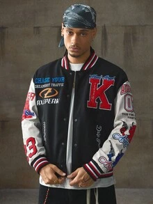 AXEPEAK Baseball Jacket, Outdoor Casual Long Sleeve Men's Jacket, For Fall Winter - Navy Blue - View 1