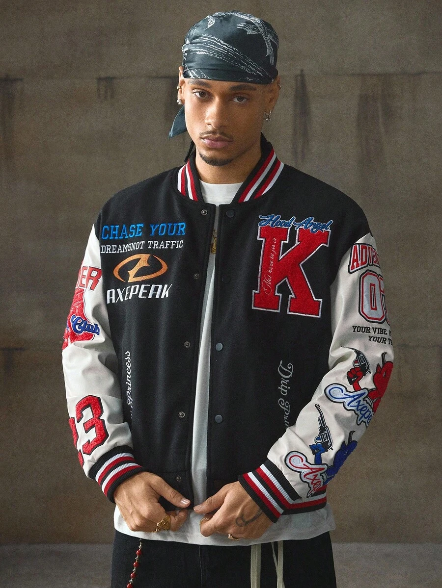 AXEPEAK Baseball Jacket, Outdoor Casual Long Sleeve Men's Jacket, For Fall Winter - Navy Blue - View 1