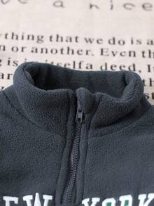 SHEIN Playful Pals 2 件装男婴字母印花长袖拉链运动衫和休闲运动裤套装，休闲秋季服装