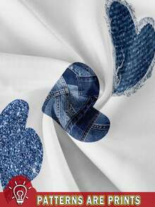 SHEIN LUNE Áo tank top nữ dáng ôm họa tiết trái tim hiệu ứng denim, hơi xuyên thấu, thích hợp cho mùa hè đi học, phong cách thường ngày. - trắng - Xem 3