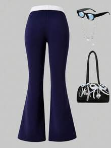 女童喇叭裤，修身版型，衣橱必备单品，释放你内心的时尚女神 - 藏蓝色 - 查看 2