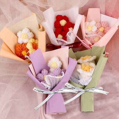 1 件创意针织绒球花束，生日、情人节、返校情人节装饰礼品