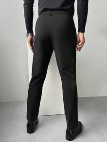 Manfinity Bizformal Men's Black Suit Pants, Waistband Design, Business Casual Straight Leg Trousers Sumwon Black Dress Pants Men Men Black Dress Pants Mens Pleated Suit Pants Black Slacks For Men Mens Black Pleated Pants Men S Pleated Suit Pants Black Pant Men Slim Fitted Elastic Pants