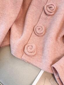 GlowEve CURVE Plus Size Women Elegant Floral Button Knit Cardigan Sweater Winter Fall Autumn - Pink - View 8