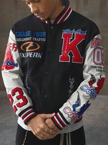 AXEPEAK Baseball Jacket, Outdoor Casual Long Sleeve Men's Jacket, For Fall Winter - Navy Blue - View 5