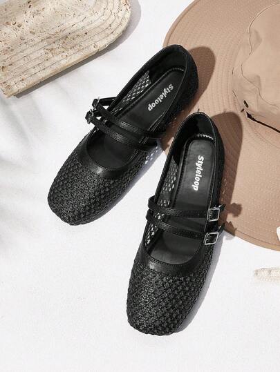 Styleloop 女士扣环设计镂空平底鞋，适合日常穿着，万圣节，圣诞派对，音乐节，秋季