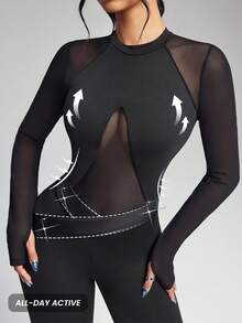 Innovista Mesh Catsuit Black Long Sleeve Unitard Jumpsuit, PU Leather Patchwork, Invisible Back Zipper, Thumbhole Sleeves, Removable Pads, High Stretch Seamless Sculpting, Scrunch Butt Lift | Gym Training Yoga | Catsuit/Mono Negro Manga Larga, Cremallera Trasera Oculta, Copas Extraíbles | Gymtok Techwear - Black - View 3