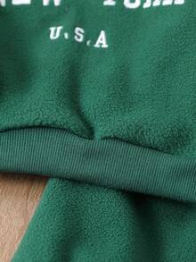 SHEIN Playful Pals Baby Boy Casual Letter Embroidery Half-Zip Long Sleeve Top Paired With Solid Color No Belt Pants, Autumn/Winter - Green - View 8