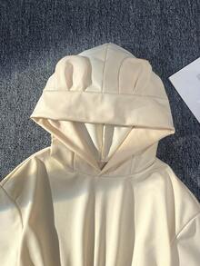 Tween Girl Casual Solid Color Mesh Patchwork Hooded Dress,Wedding, Party,Prom, Birthday,Halloween,Graduation Fall Winter - Beige - View 4