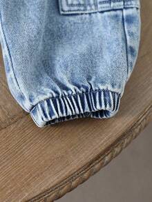 SHEIN Playful Pals 2 件装男婴休闲套装：字母印花圆领长袖运动衫和工装裤，秋季