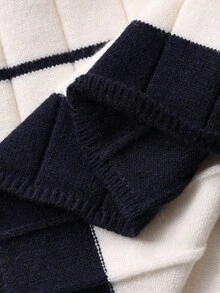 DAZY Autumn/Winter Fitted Off Shoulder Twist Knot Striped Color Block Party Dress, Fashion Cocktail Sweater Dress - Navy Blue - View 9