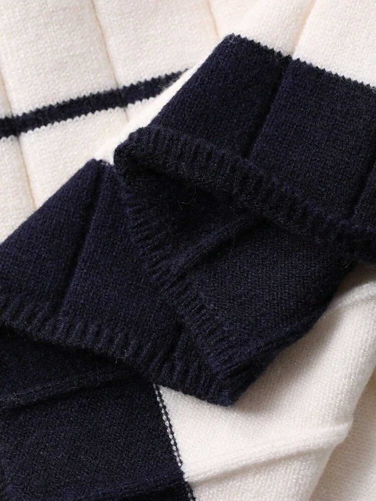 Autumn/Winter Fitted Off Shoulder Twist Knot Striped Color Block Party Dress, Fashion Cocktail Sweater Dress