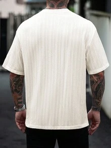 Manfinity Homme Áo thun nam cổ tròn tay ngắn có túi họa tiết jacquard thường ngày - Màu be - Xem 2