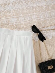 Tween Girl Plain Color Ruched Short Casual Skirt,Holiday,Summer,Travel Fall Winter - White - View 6