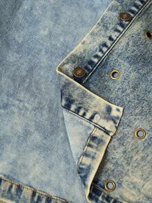 Bohemela Autumn/Winter Boho Casual Solid Color Woven Metal Eyelet Denim Loose Fit Cropped Jacket For Women