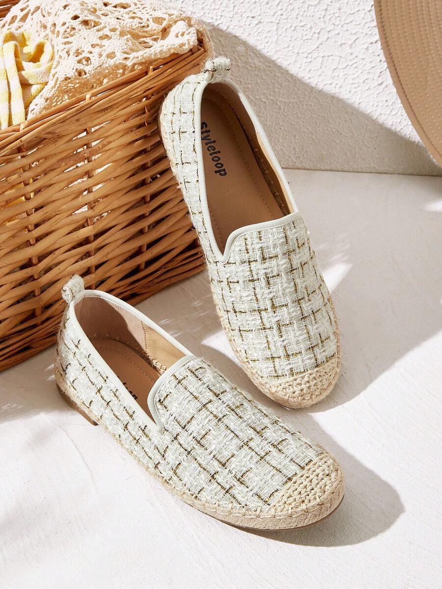 Styleloop Giày lười vải lanh đế mềm, mũi tròn, chất liệu vải bạt thoáng khí, thoáng khí, thích hợp cho Giáng sinh, Halloween, lễ hội âm nhạc, mùa thu - Màu be - Xem 1