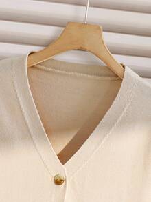 Suéter casual de manga larga con cuello en V y estampado de jacquard de girasol lindo para niñas preadolescentes - Albaricoque - Ver 8