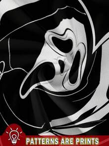 Muchica 休闲简约尖叫玫瑰骷髅图案圆领短袖撞色修身露脐女式T恤，适合夏季穿着 - 黑與白 - 查看 3